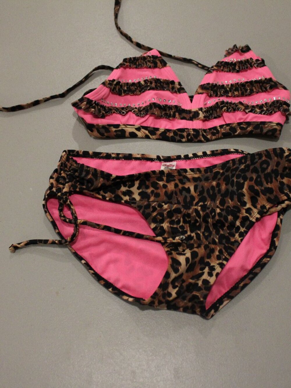 Brown & Pink 2 Pcs Justiuce Bikini Swimsuit Size 12/14